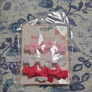 Pack of Trio Bow Hair Clips - Pink, White, Hot Pink